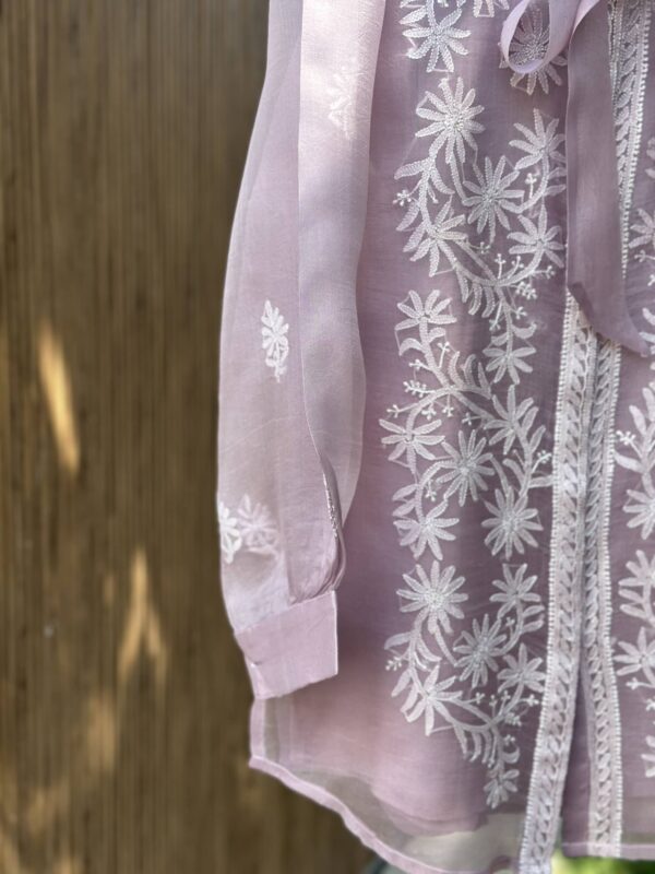 Noor Floral Organza Chikankari Bow-Tie Short Tops - Image 4