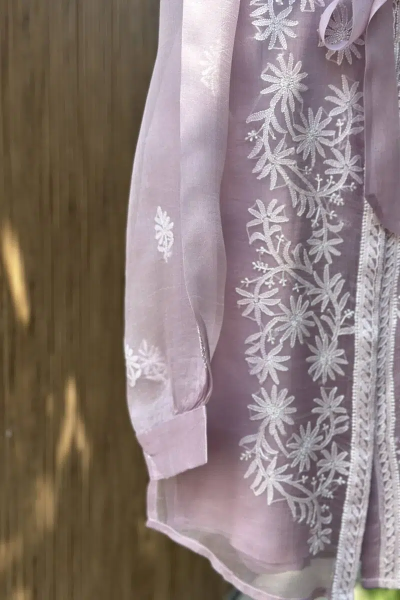 Noor Floral Organza Chikankari Bow-Tie Short Tops