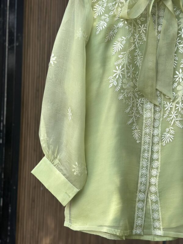 Noor Floral Organza Chikankari Bow-Tie Short Tops - Image 4