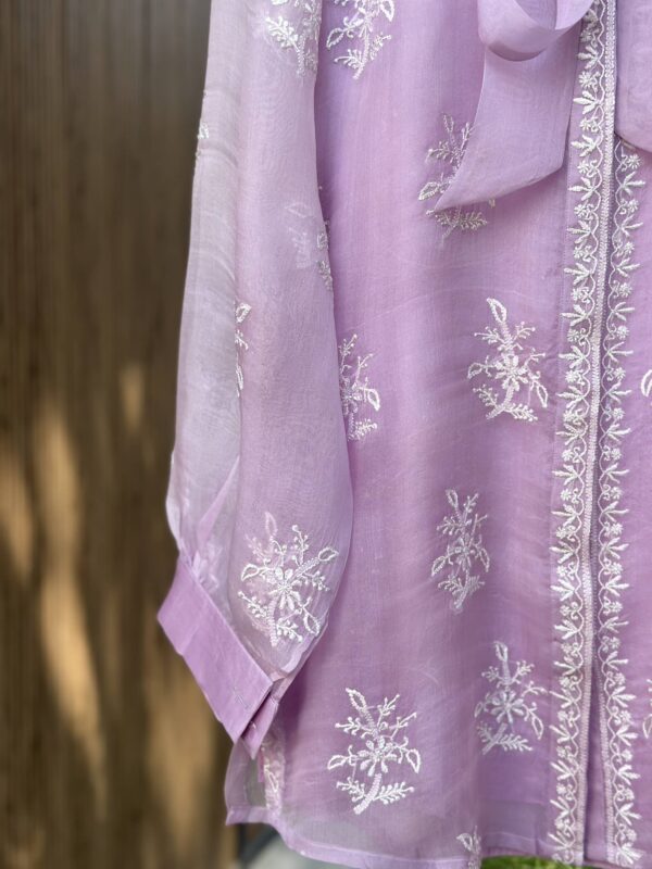 Noor Floral Organza Chikankari Bow-Tie Short Tops - Image 4