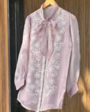 Noor Floral Organza Chikankari Bow-Tie Short Tops