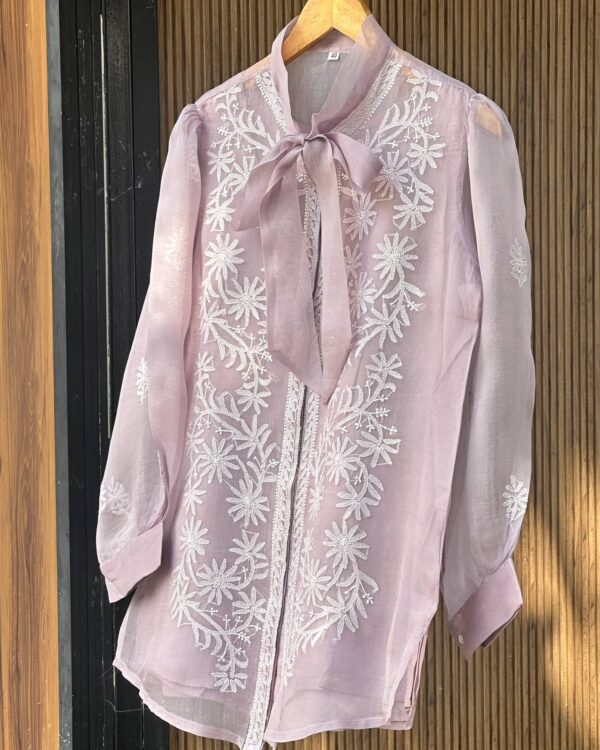 Noor Floral Organza Chikankari Bow-Tie Short Tops - Image 5