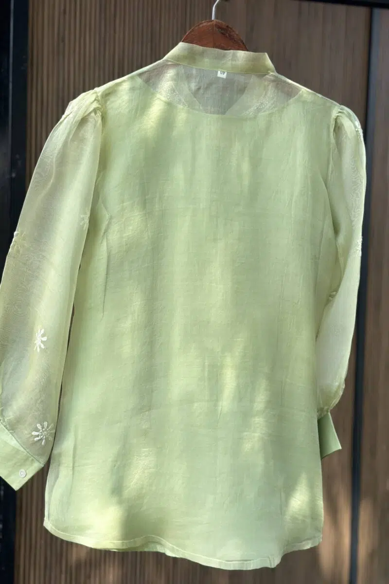 Noor Floral Organza Chikankari Bow-Tie Short Tops