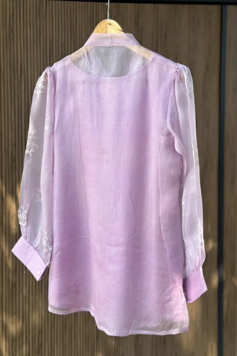 Noor Floral Organza Chikankari Bow-Tie Short Tops