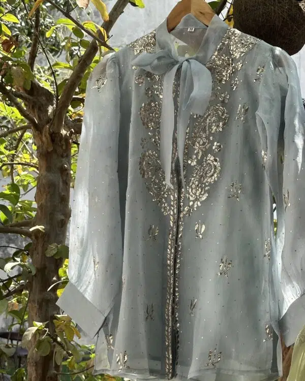 Noor Floral Organza Mukaish Bow-Tie Tops - Image 7