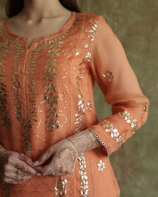 Noor Organza Silk Badla Kurta Dupatta Set - Image 7
