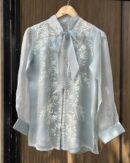 Noor Floral Organza Chikankari Bow-Tie Short Tops