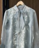 Noor Floral Organza Chikankari Bow-Tie Short Tops