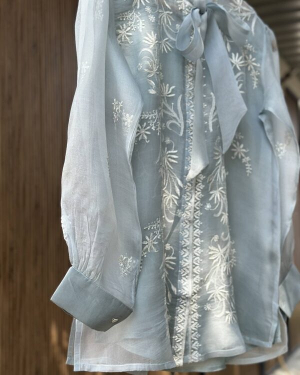 Noor Floral Organza Chikankari Bow-Tie Short Tops - Image 5