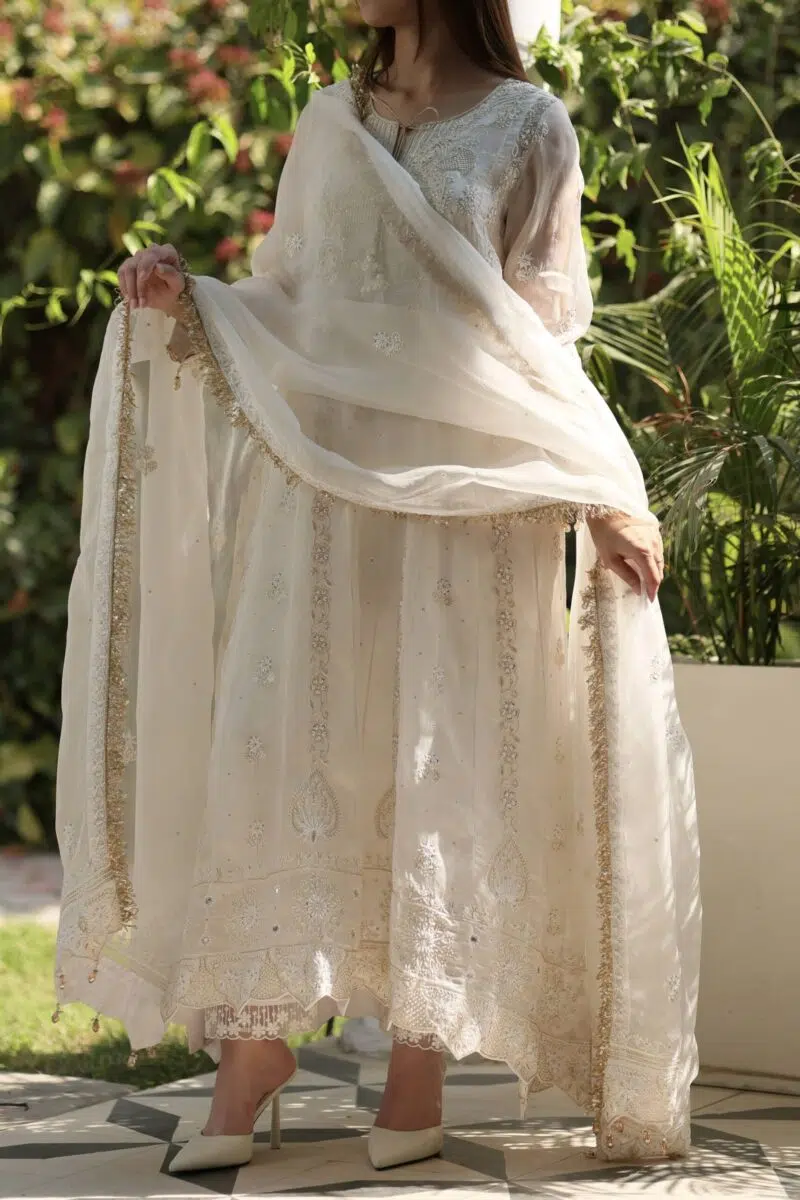 Noor White Chikankari Anarkali
