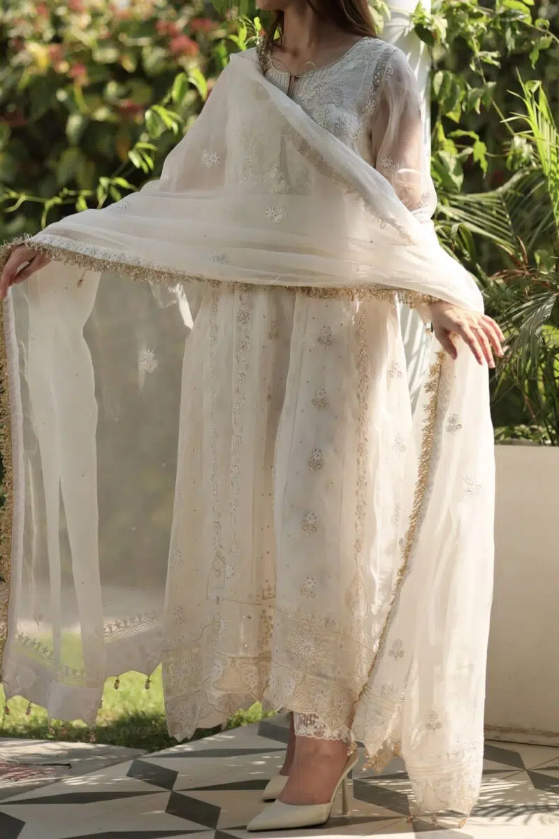 Noor White Chikankari Anarkali