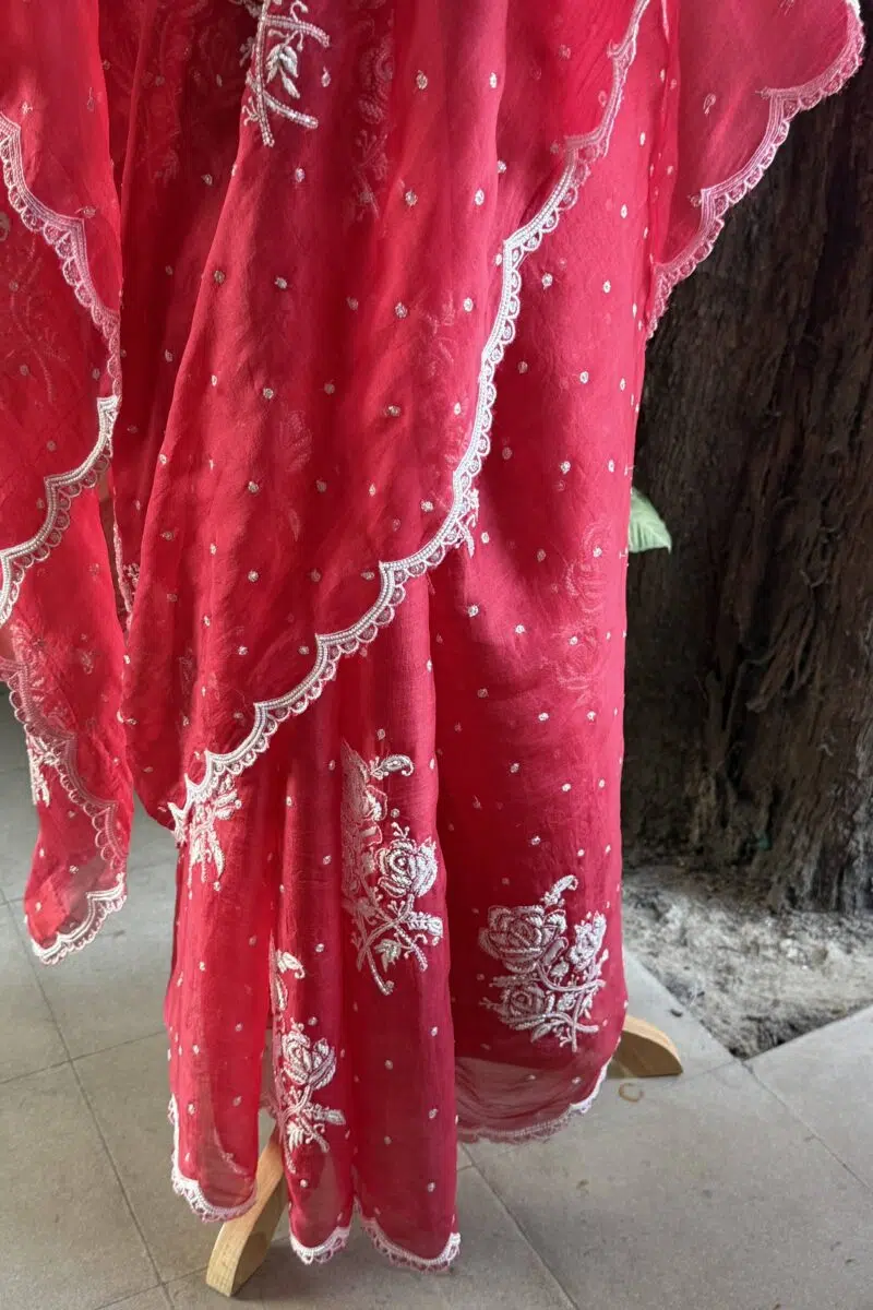 Red | Noor Organza Cutwork Saree
