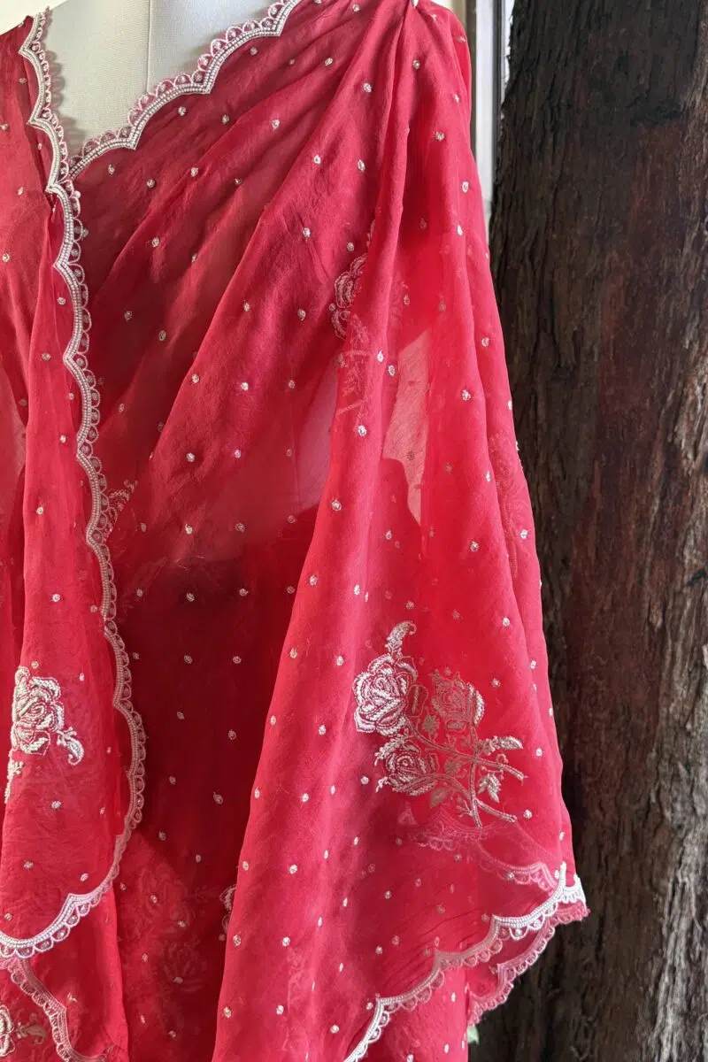 Red | Noor Organza Cutwork Saree