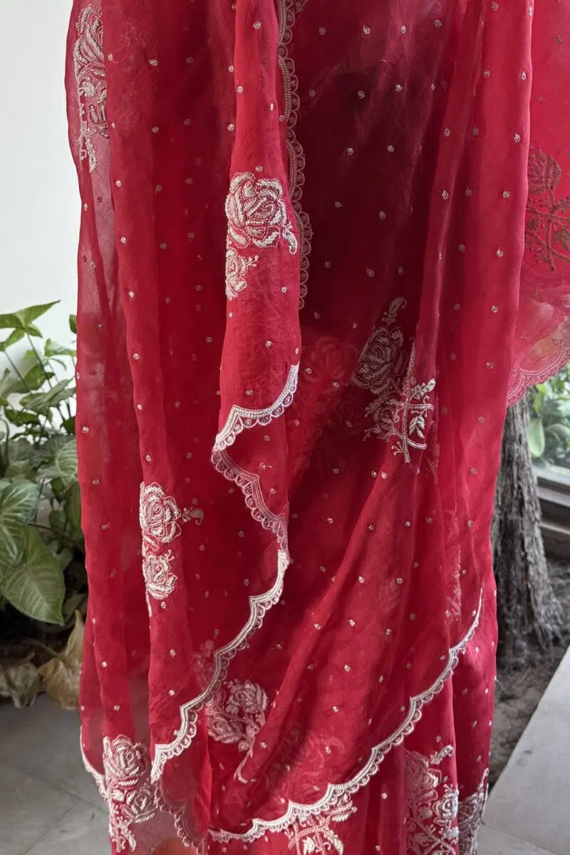 Red | Noor Organza Cutwork Saree
