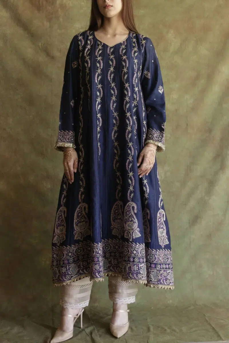 Roheen Moonga Silk Chikankari Anarkali