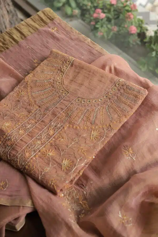 Roheen Tissue Silk Chikankari Fabrics - Image 12