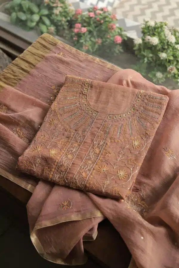 Roheen Tissue Silk Chikankari Fabrics - Image 9