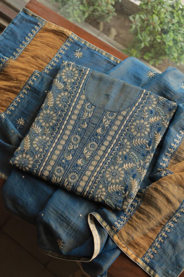 Roheen Tissue Silk Chikankari Fabrics - Image 4