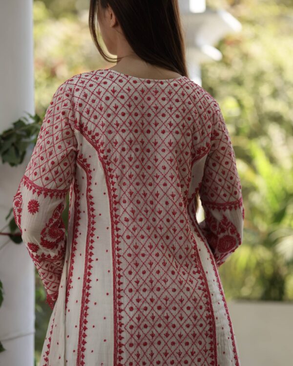 Rose Taupe Malmal Pearl Work Chikankari Anarkali With Dupatta - Image 3