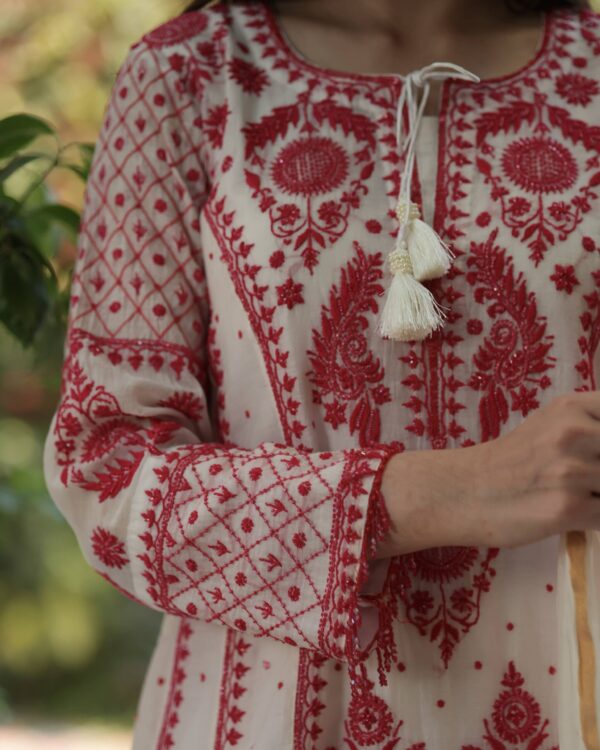 Rose Taupe Malmal Pearl Work Chikankari Anarkali With Dupatta - Image 11