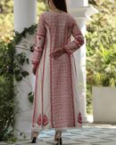 Rose Taupe Malmal Pearl Work Chikankari Anarkali With Dupatta