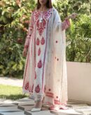 Rose Taupe Malmal Pearl Work Chikankari Anarkali With Dupatta