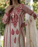 Rose Taupe Malmal Pearl Work Chikankari Anarkali With Dupatta