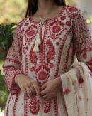 Rose Taupe Malmal Pearl Work Chikankari Anarkali With Dupatta