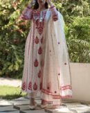 Rose Taupe Malmal Pearl Work Chikankari Anarkali With Dupatta