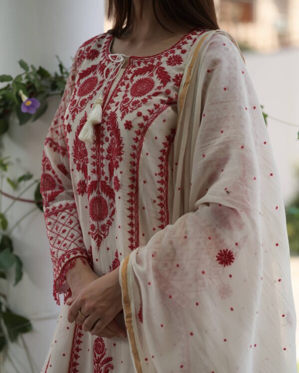 Rose Taupe Malmal Pearl Work Chikankari Anarkali With Dupatta - Image 8