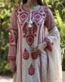 Rose Taupe Malmal Pearl Work Chikankari Anarkali With Dupatta
