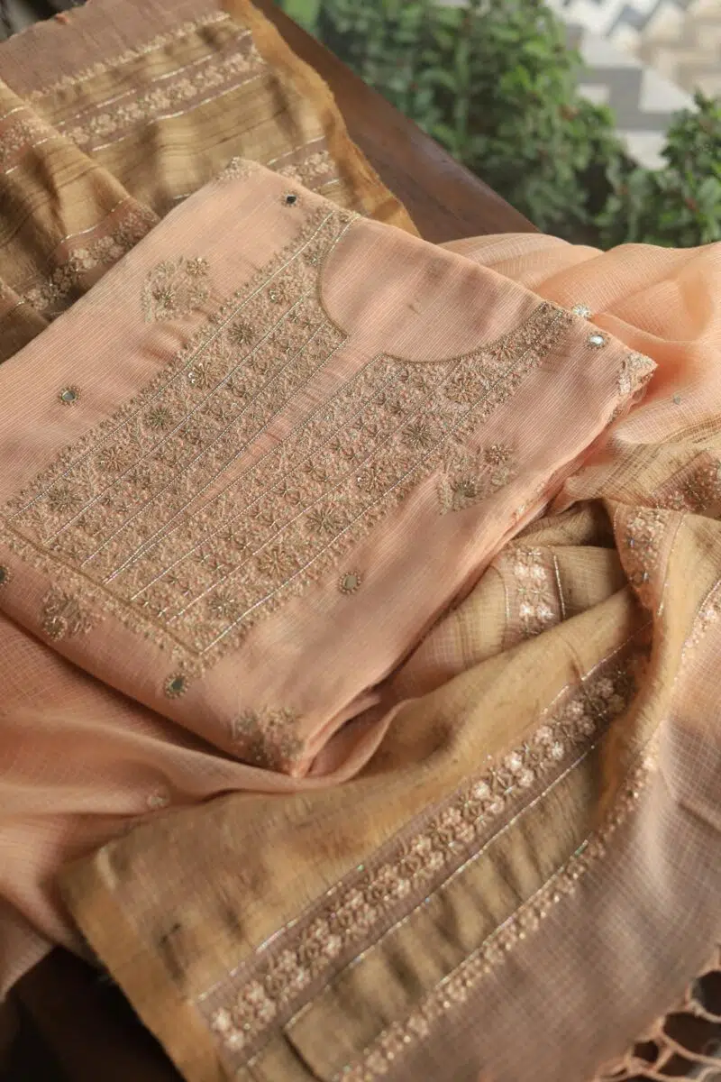 Silk Kota Chikankari fabric