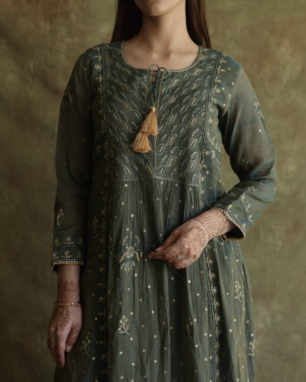 Tissue Silk Chikankari Bhopali Kurta Set - Image 9