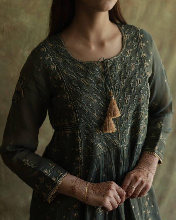 Tissue Silk Chikankari Bhopali Kurta Set - Image 6