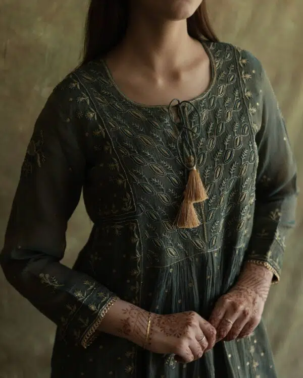 Tissue Silk Chikankari Bhopali Kurta Set - Image 6