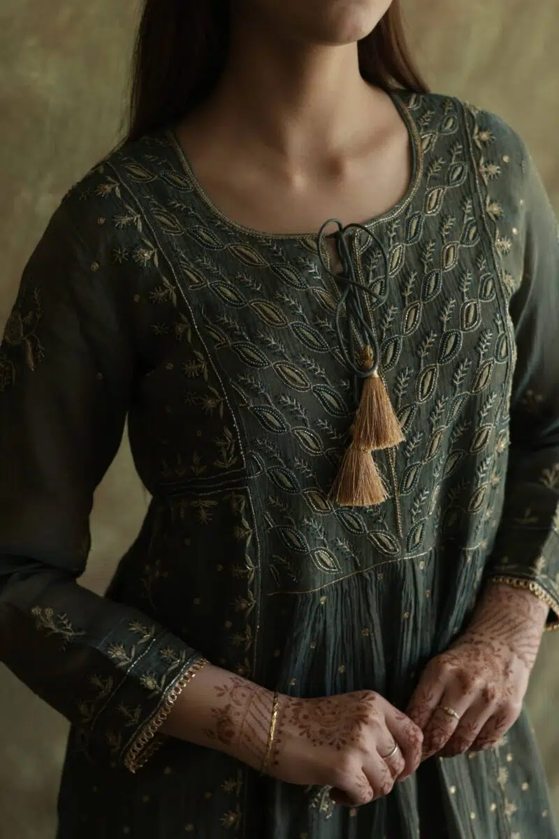 Tissue Silk Chikankari Bhopali Kurta Set