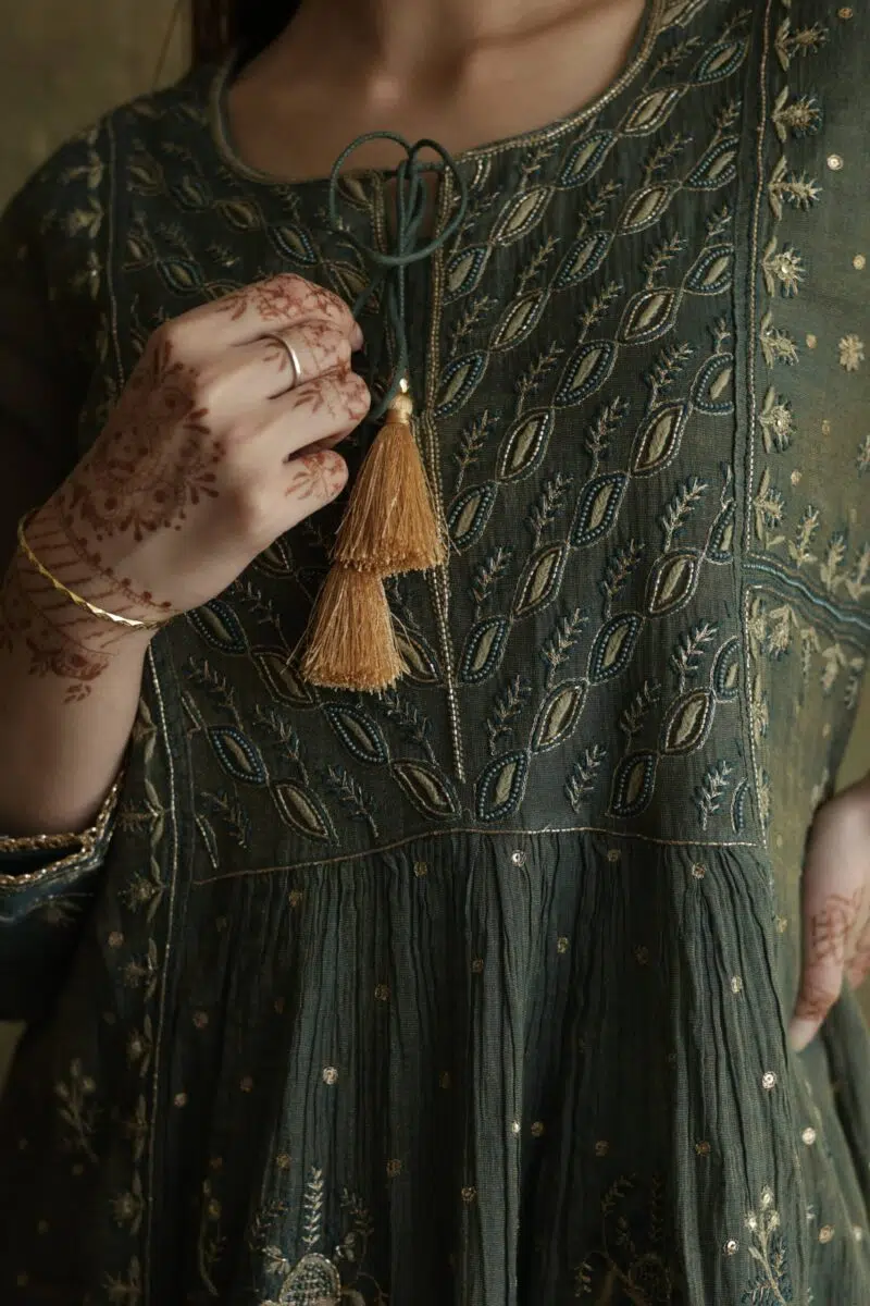 Tissue Silk Chikankari Bhopali Kurta Set