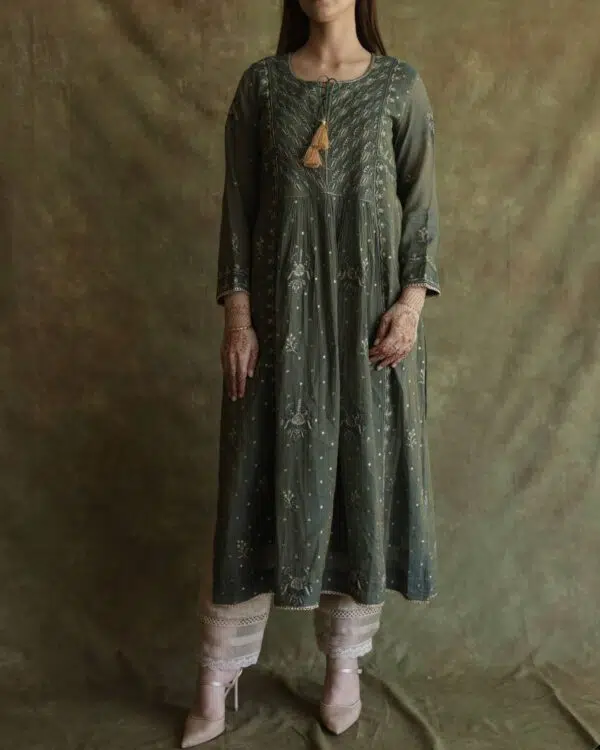 Tissue Silk Chikankari Bhopali Kurta Set - Image 14