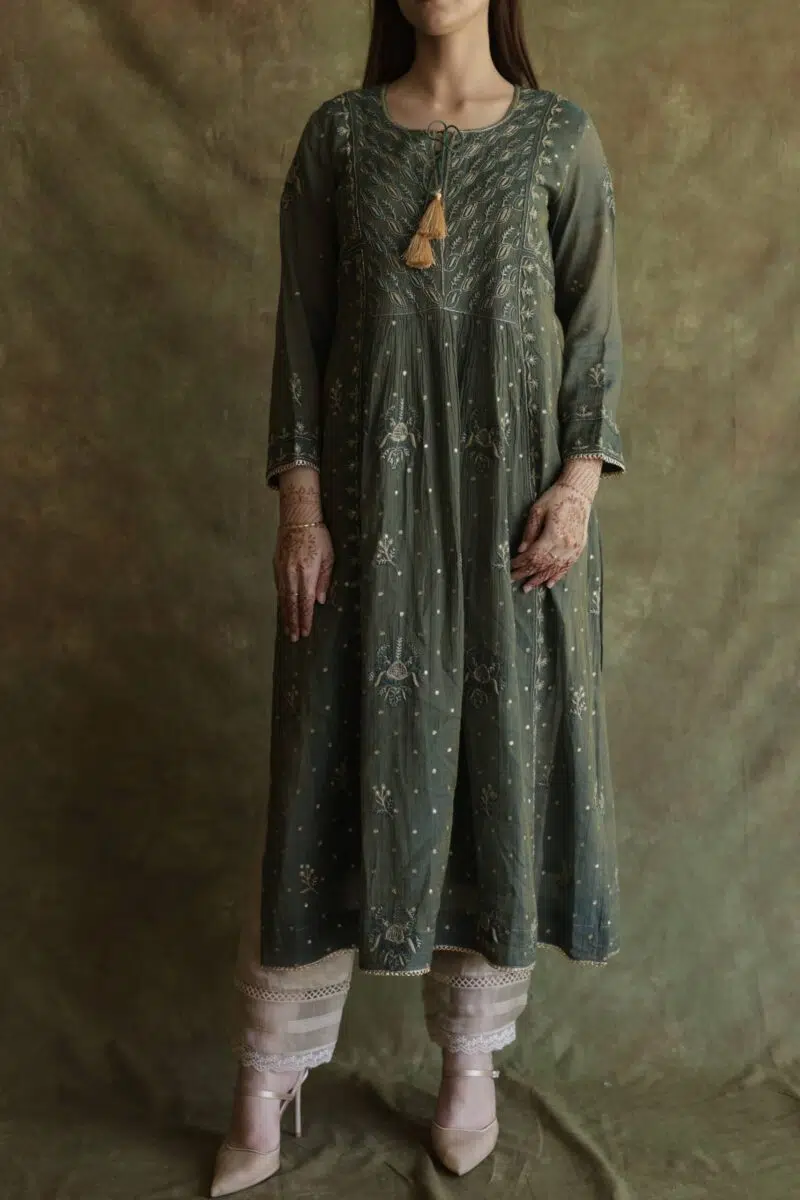 Tissue Silk Chikankari Bhopali Kurta Set