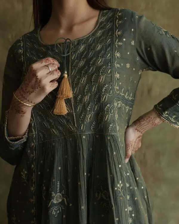 Tissue Silk Chikankari Bhopali Kurta Set - Image 10