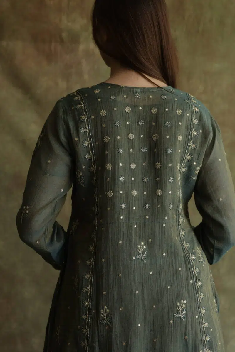 Tissue Silk Chikankari Bhopali Kurta Set