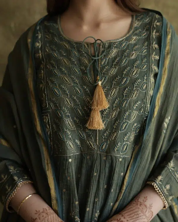 Tissue Silk Chikankari Bhopali Kurta Set - Image 2
