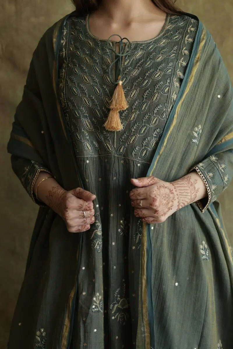 Tissue Silk Chikankari Bhopali Kurta Set