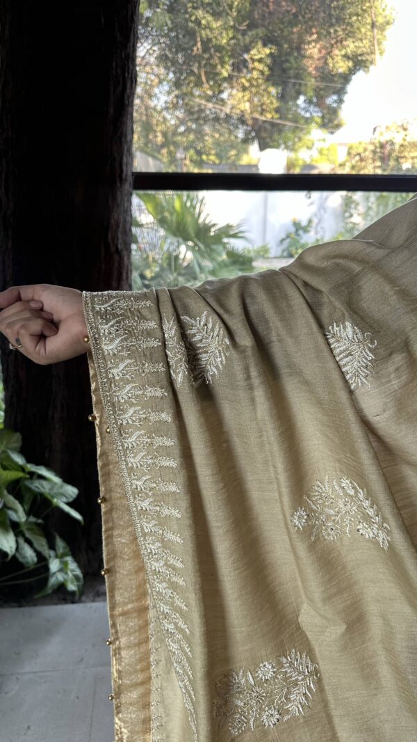 Natural Shade Fine Chikankari Ari Tissue Silk Dupatta - Image 2
