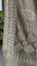 Natural Shade Fine Chikankari Ari Tissue Silk Dupatta