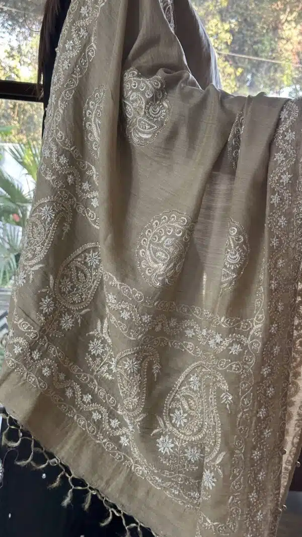 Natural Shade Fine Chikankari Ari Tissue Silk Dupatta