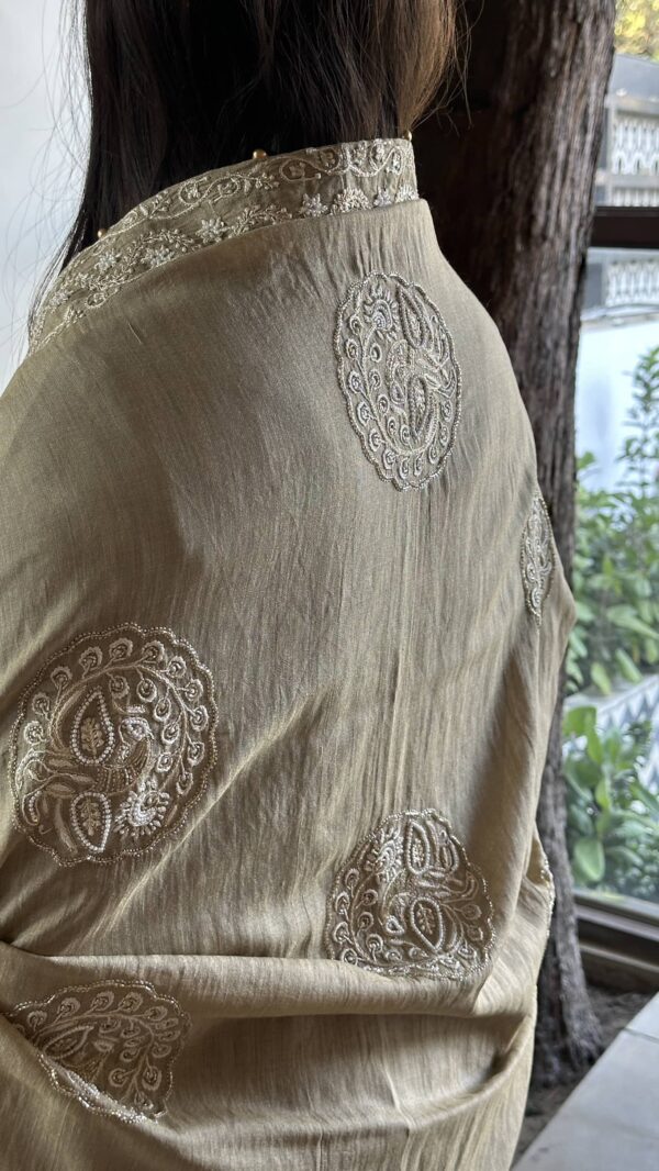 Natural Shade Fine Chikankari Ari Tissue Silk Dupatta - Image 7