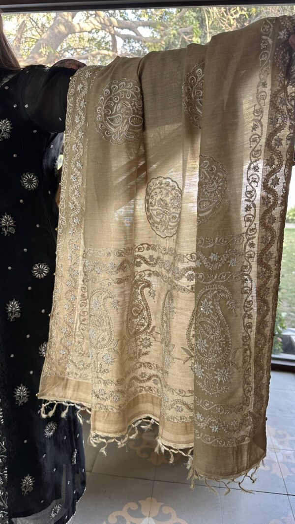 Natural Shade Fine Chikankari Ari Tissue Silk Dupatta - Image 8
