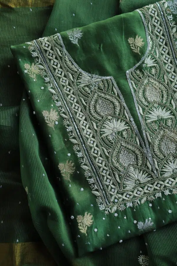 Banarasi Zari Chanderi Unstitched Chikankari Fabrics - Image 2
