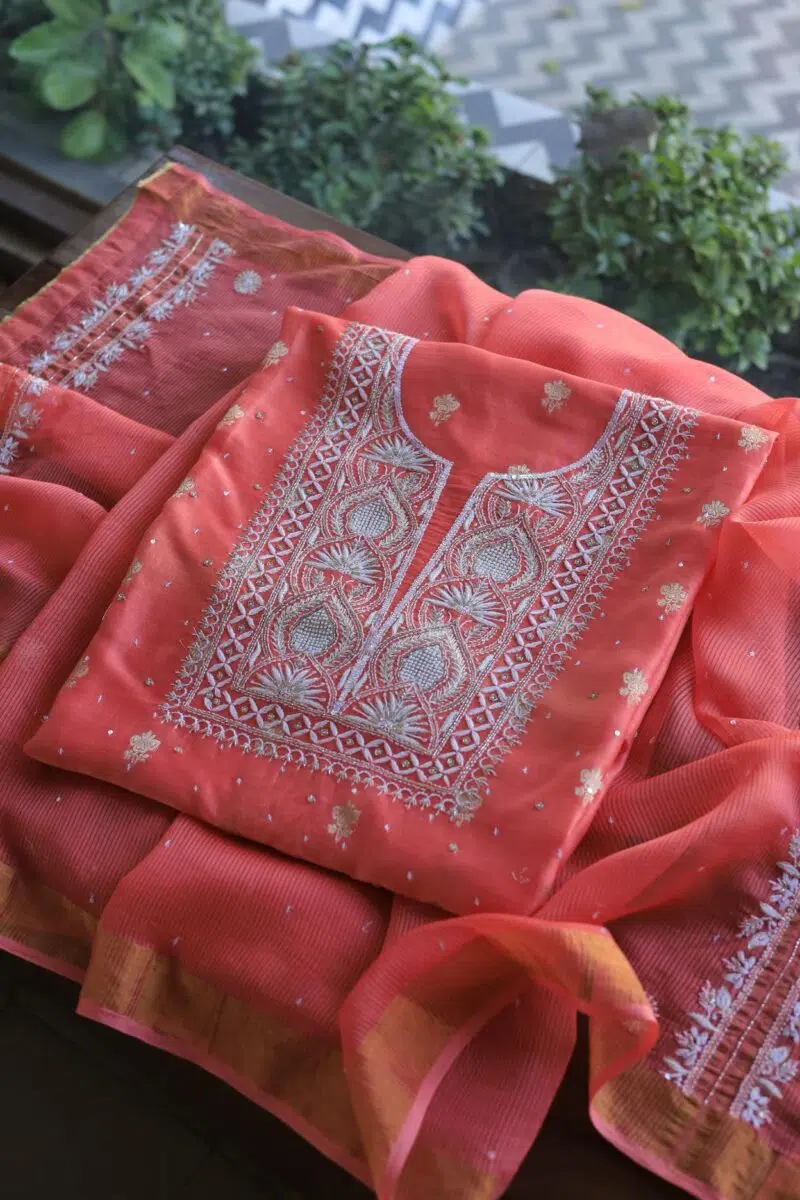 Banarasi Zari Chanderi Unstitched Chikankari Fabrics